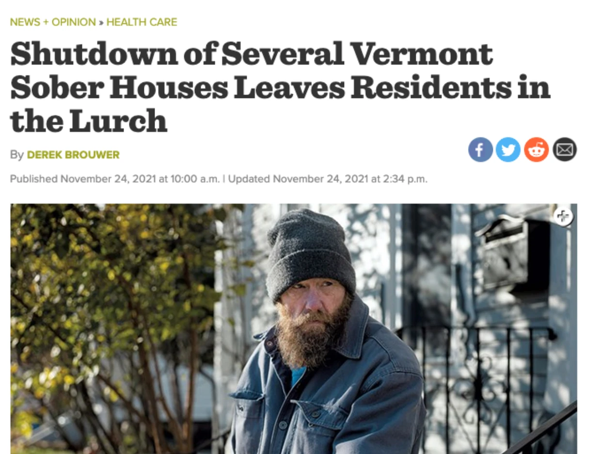shortage of sober living homes vermont demand shutdown homelessness