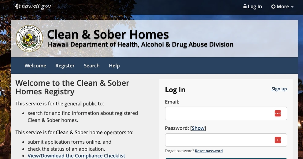 registry on the state list sober living home hawaii required for referrals