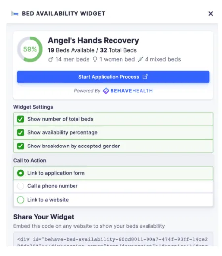 Customize the bed availability widget to work for your sober living home’s bed profile. You control how much bed availability information to share.