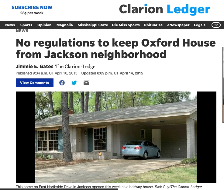 NIMBY sober living home mississippi jackson oxford house