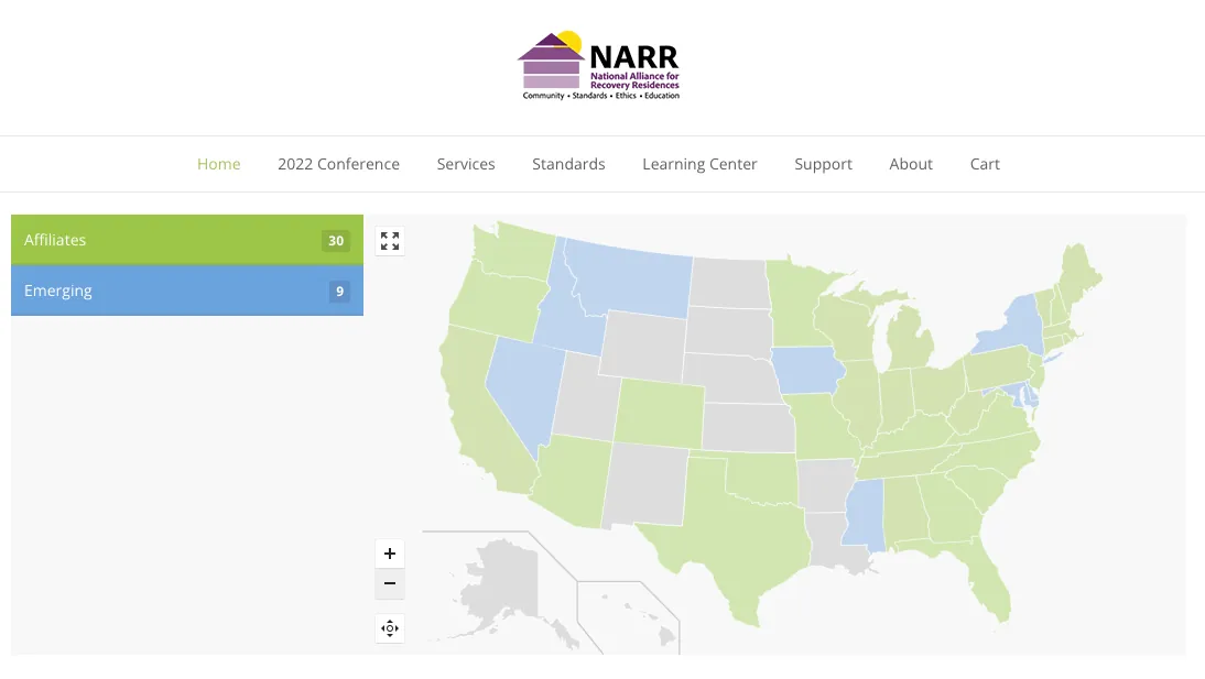 there is no NARR affiliate in Kansas sober living home recovery residence