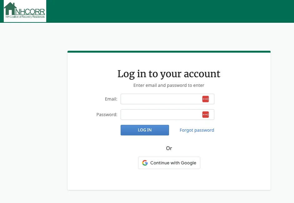 NHCORR new hampshire sober living home application certification log in