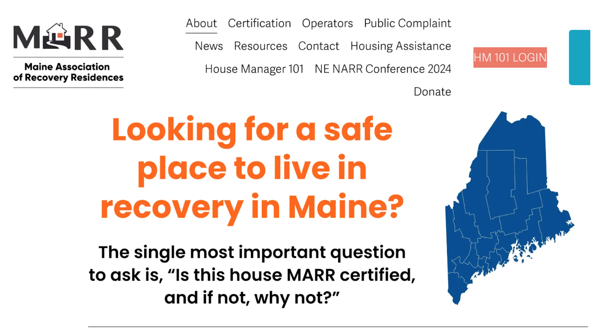 MARR maine sober living home NARR affiliate affiliation national association for recovery residences regulation certification