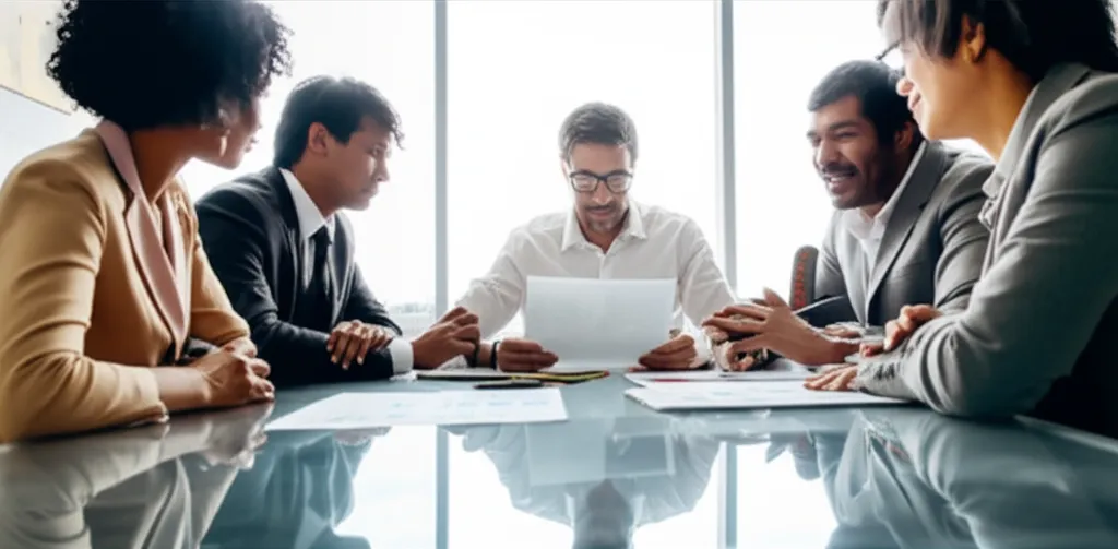 Sober living home team meeting with house manager and recovery support staff