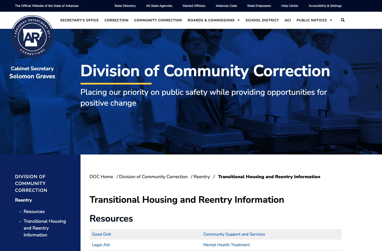 arkansas division of community correction transitional housing sober living home recovery residence laws regulation certification reentry