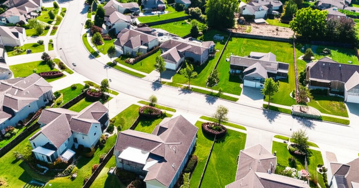 Aerial view of residential neighborhood representing transitional housing management